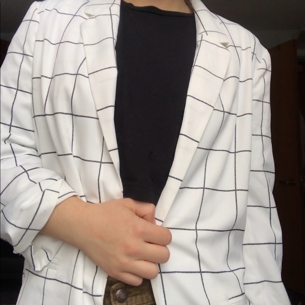 black and white grid blazer